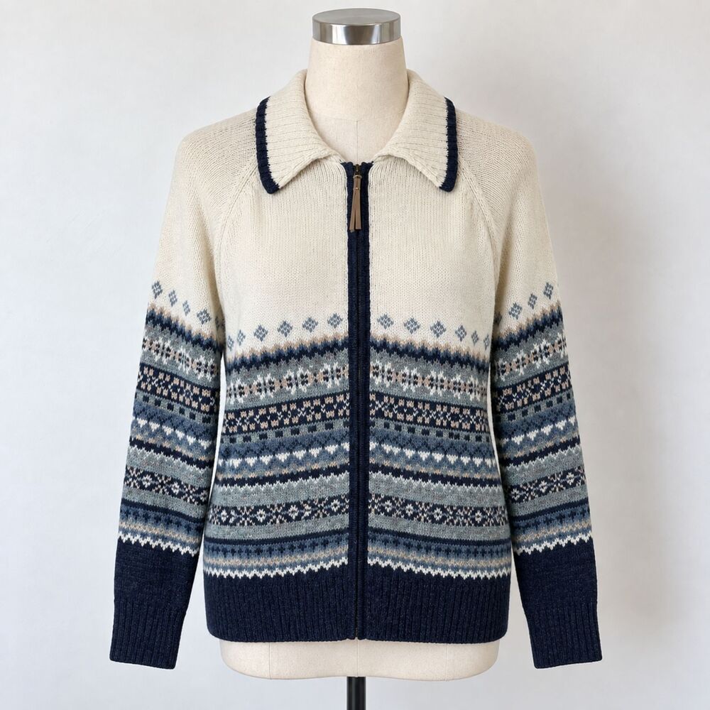 Vintage Y2K Heirloom Collectibles Fair Isle Zip Cardigan Blue Large